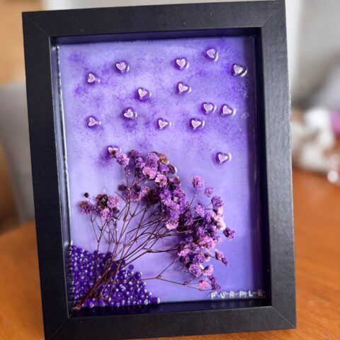 Purple Tenderness – handmade frame with epoxy resin (20 × 20 cm)